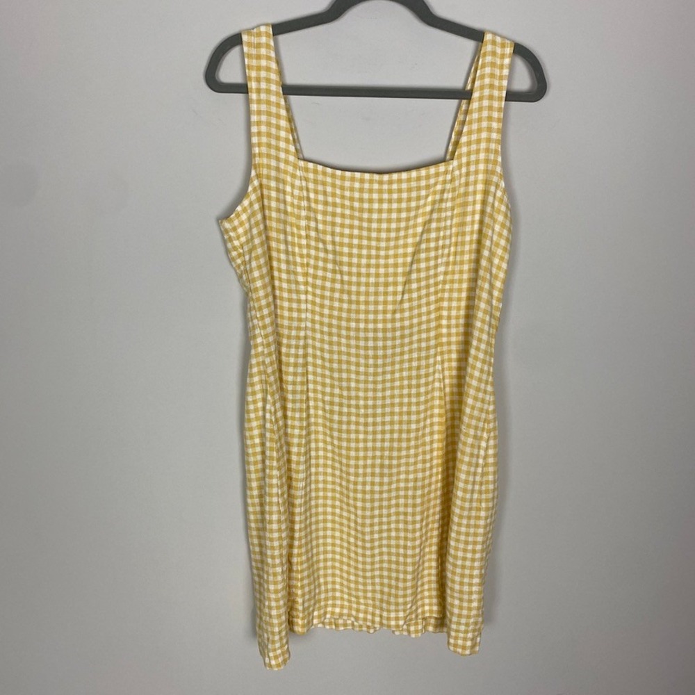 Old Navy Women's Square Neck Yellow Gingham Plaid Check Dress Smocked Back L